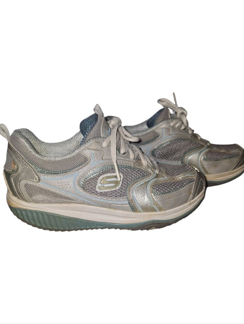 Skechers Shape Ups 12320 Accelerators Toning Shoe Silver Blue Womens 7.5 M